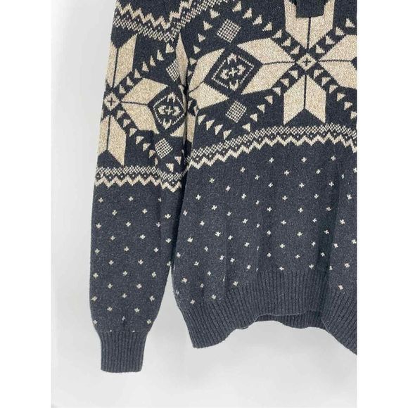 American Eagle Sweater Men’s Medium Mock Neck Fair Isle Charcoal Gray Holiday - Picture 3 of 13